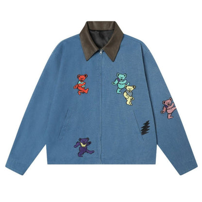 Dancing Bear Embroidered Work Jacket - Thrashink