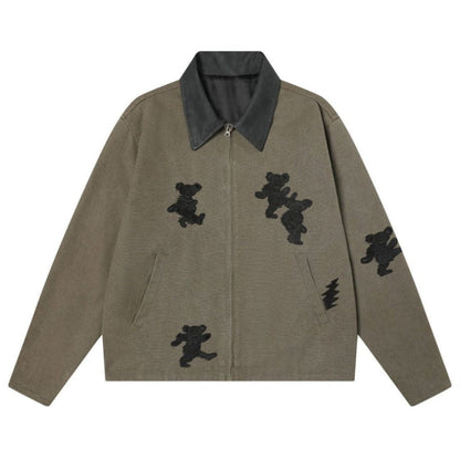 Dancing Bear Embroidered Work Jacket - Thrashink