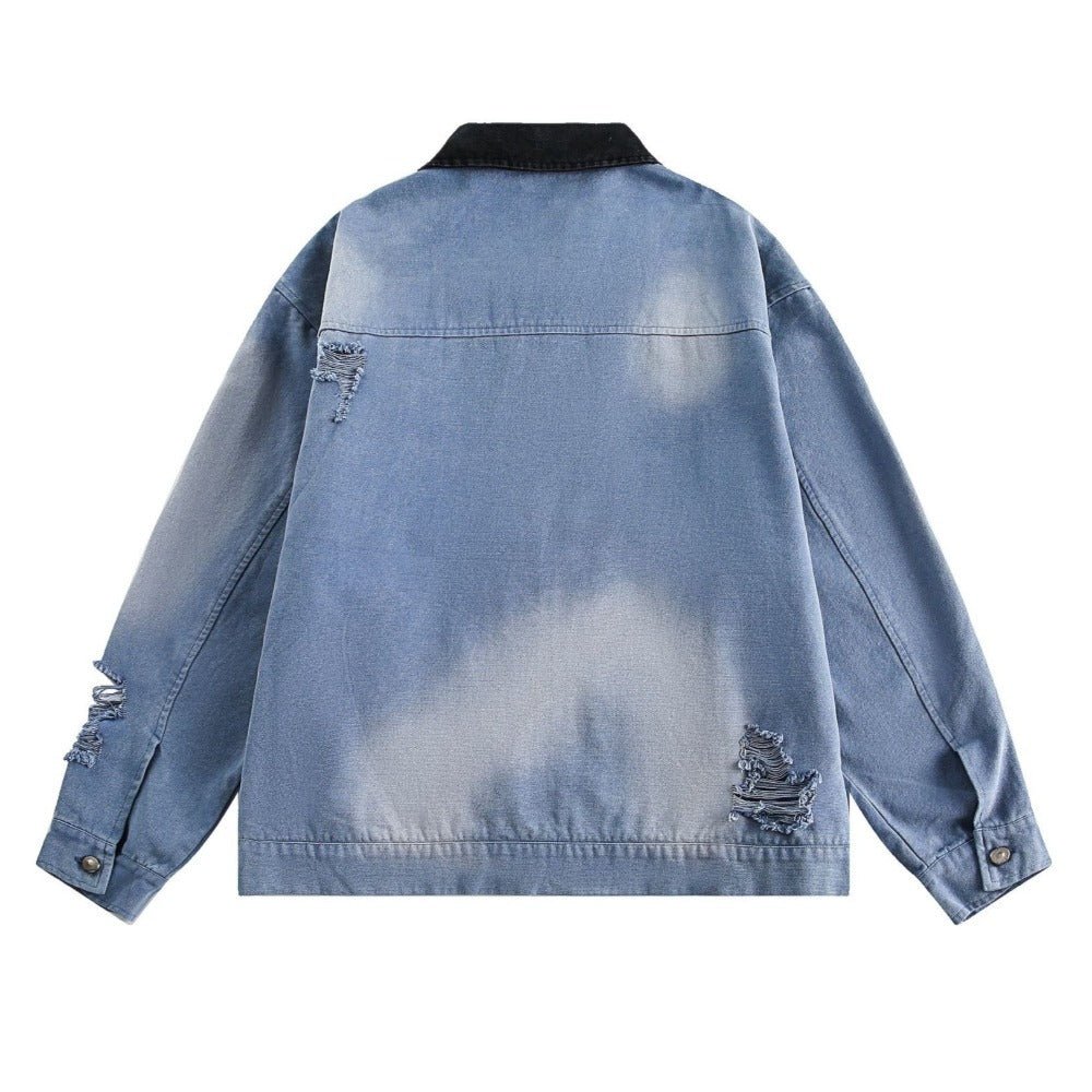 Dark Art Distressed Denim Jacket - Thrashink