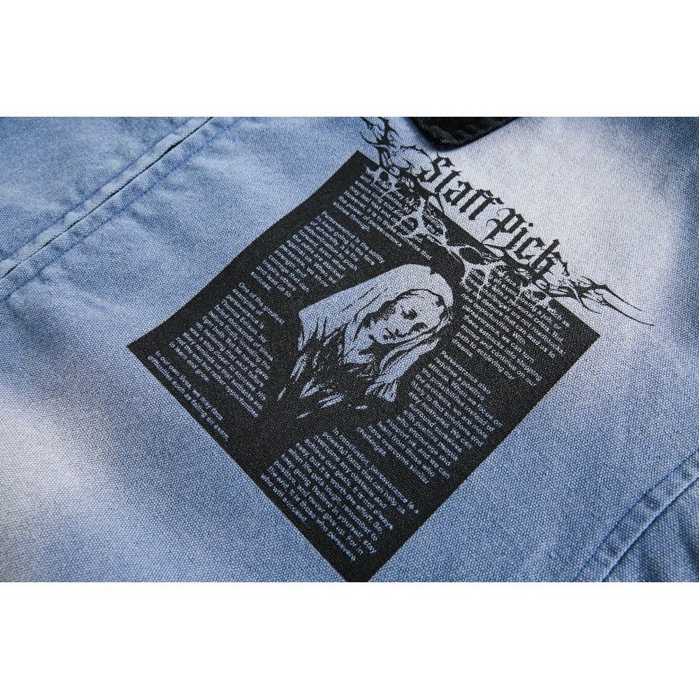 Dark Art Distressed Denim Jacket - Thrashink