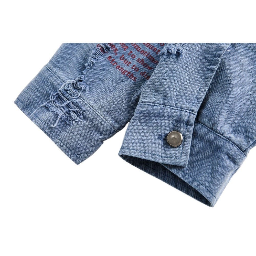Dark Art Distressed Denim Jacket - Thrashink