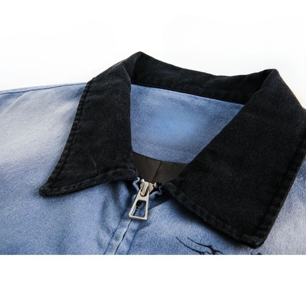 Dark Art Distressed Denim Jacket - Thrashink