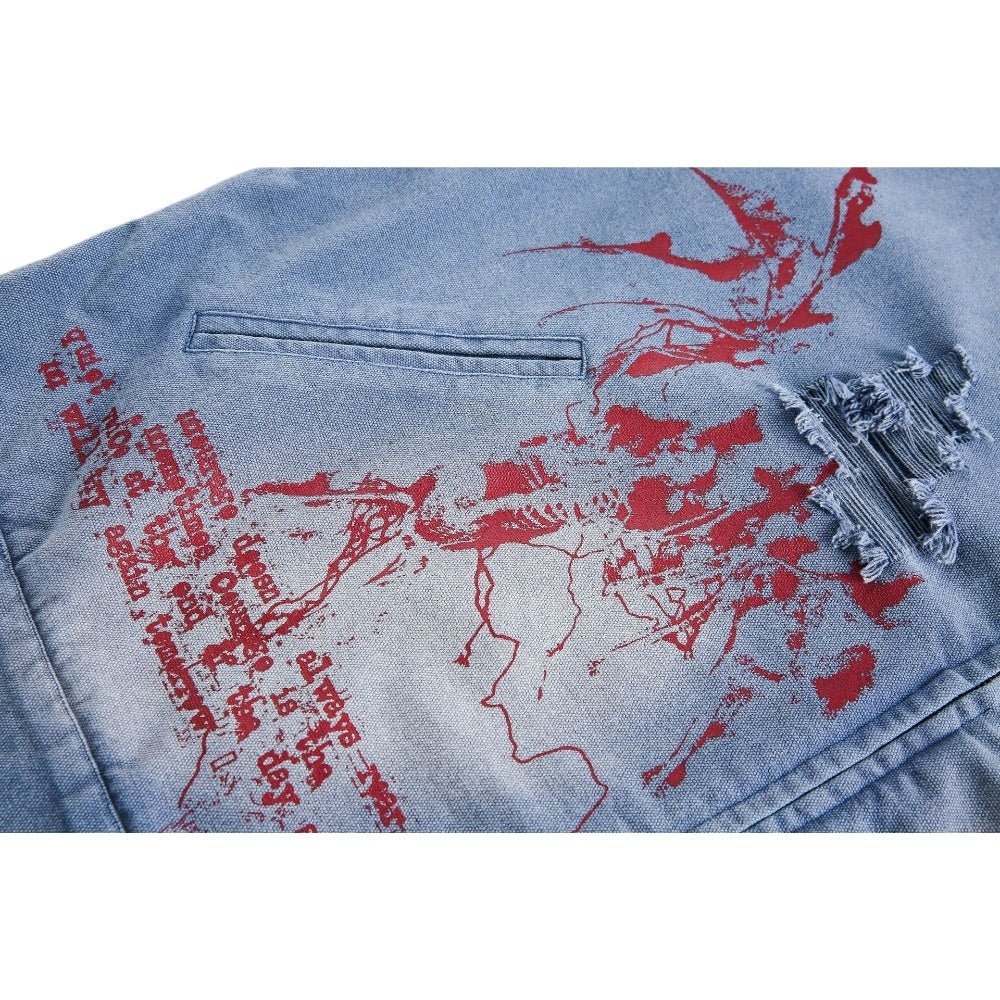 Dark Art Distressed Denim Jacket - Thrashink