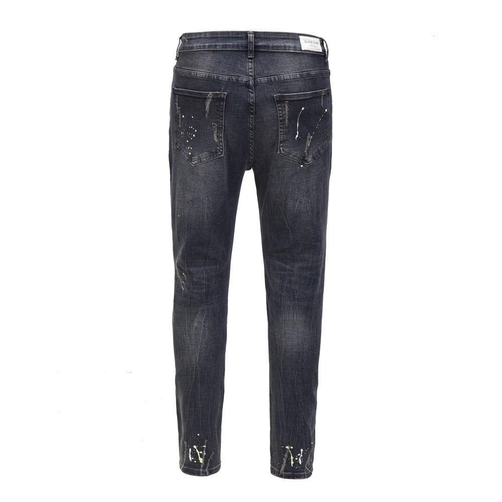 Dark Blue Ink Splash Ripped Jeans - Thrashink
