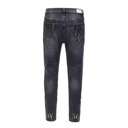 Dark Blue Ink Splash Ripped Jeans - Thrashink