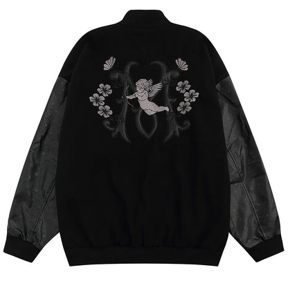 Dark Cupid Embroidered Varsity Jacket - Thrashink