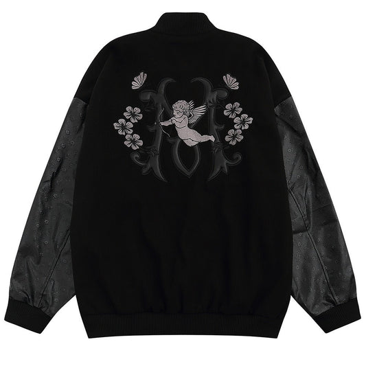Dark Cupid Embroidered Varsity Jacket - Thrashink