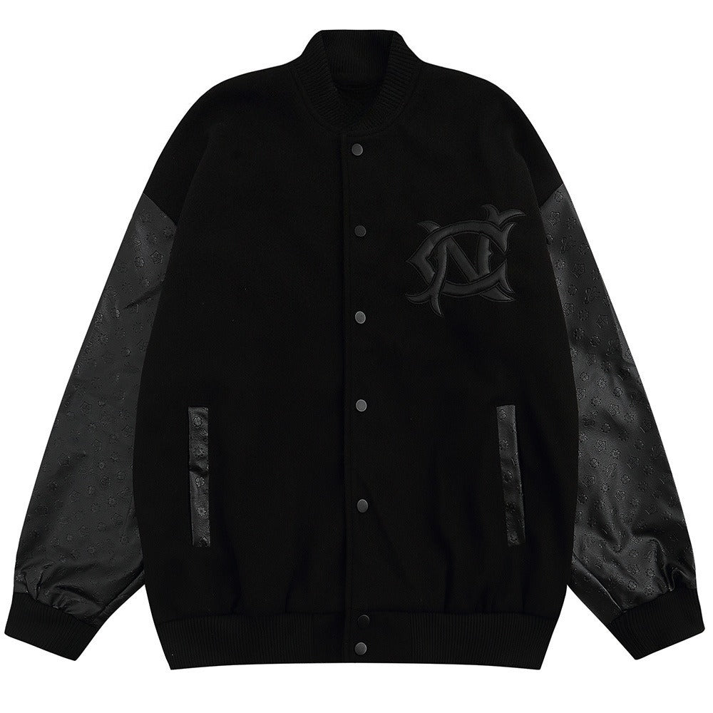Dark Cupid Embroidered Varsity Jacket - Thrashink