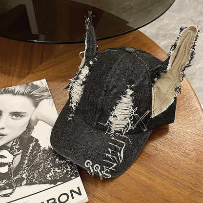 Dark Devil Ear Denim Hat - Thrashink