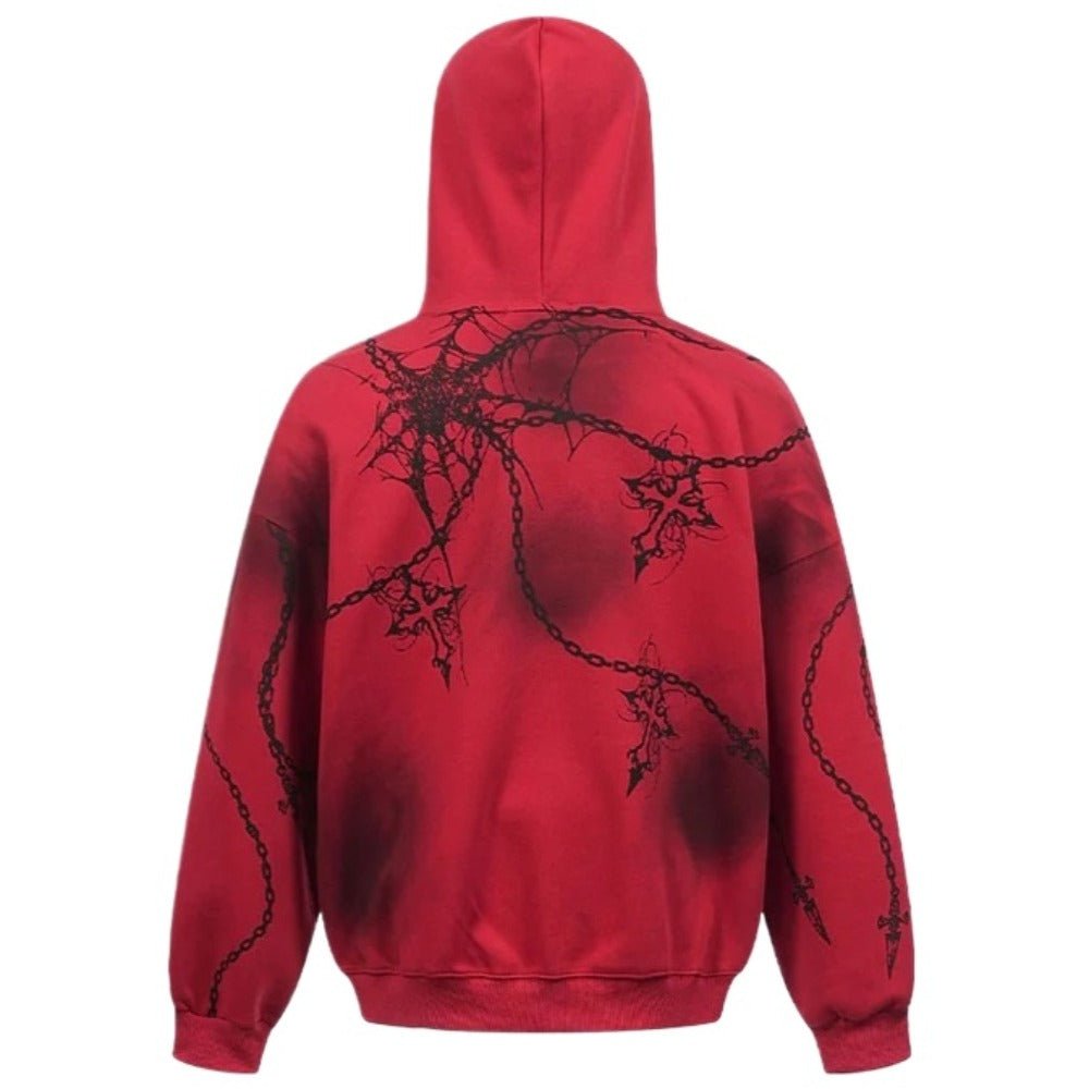 Dark Spiderweb & Chain Graphic Hoodie - Thrashink