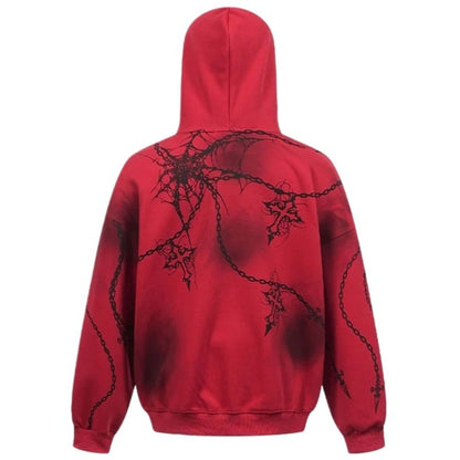 Dark Spiderweb & Chain Graphic Hoodie - Thrashink