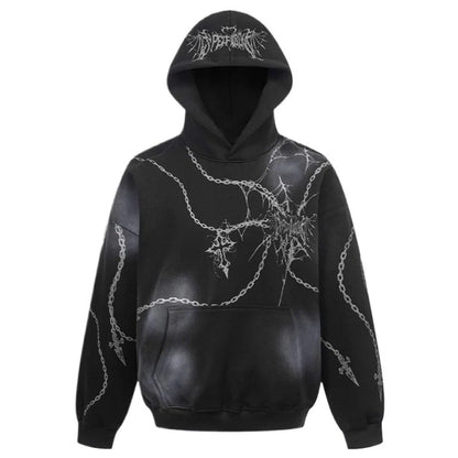 Dark Spiderweb & Chain Graphic Hoodie - Thrashink