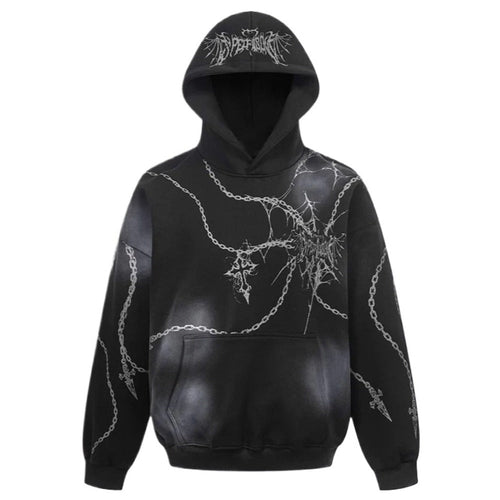 Dark Spiderweb & Chain Graphic Hoodie - Thrashink