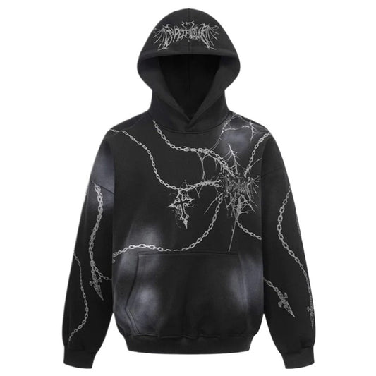 Dark Spiderweb & Chain Graphic Hoodie - Thrashink
