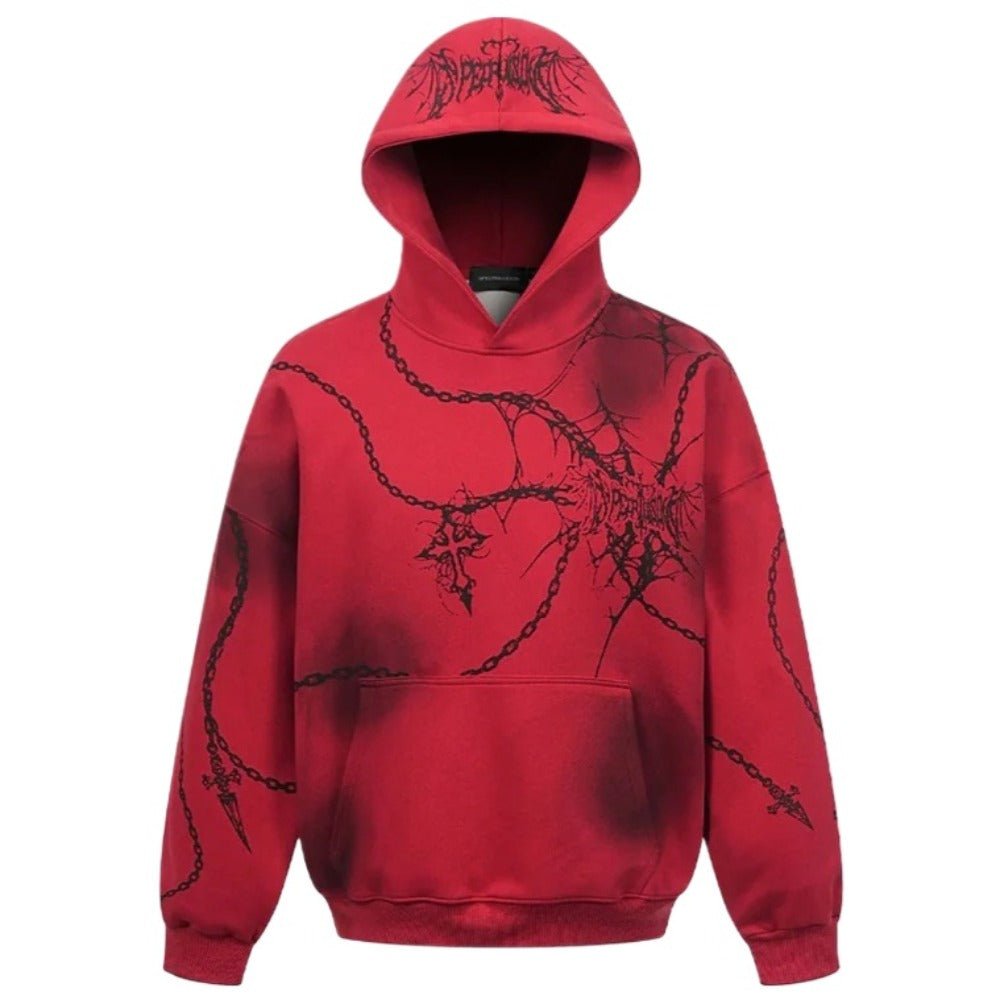 Dark Spiderweb & Chain Graphic Hoodie - Thrashink