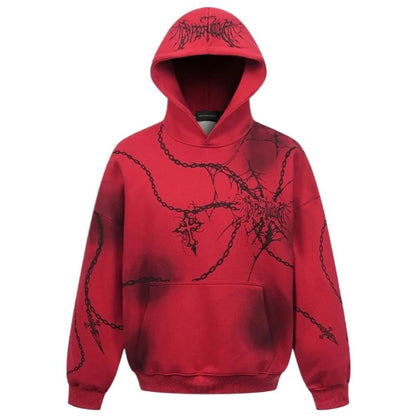 Dark Spiderweb & Chain Graphic Hoodie - Thrashink