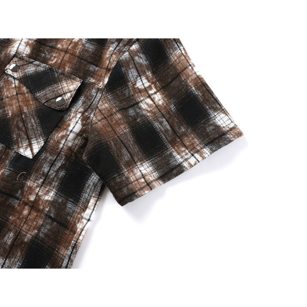 Tie-Dye Plaid Short-Sleeve Shirt