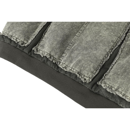 Denim Mesh Panel Distressed Bomber Jacket - Thrashink