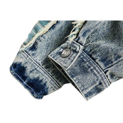 Denim Plaid Patchwork Fringed Jacket - Thrashink