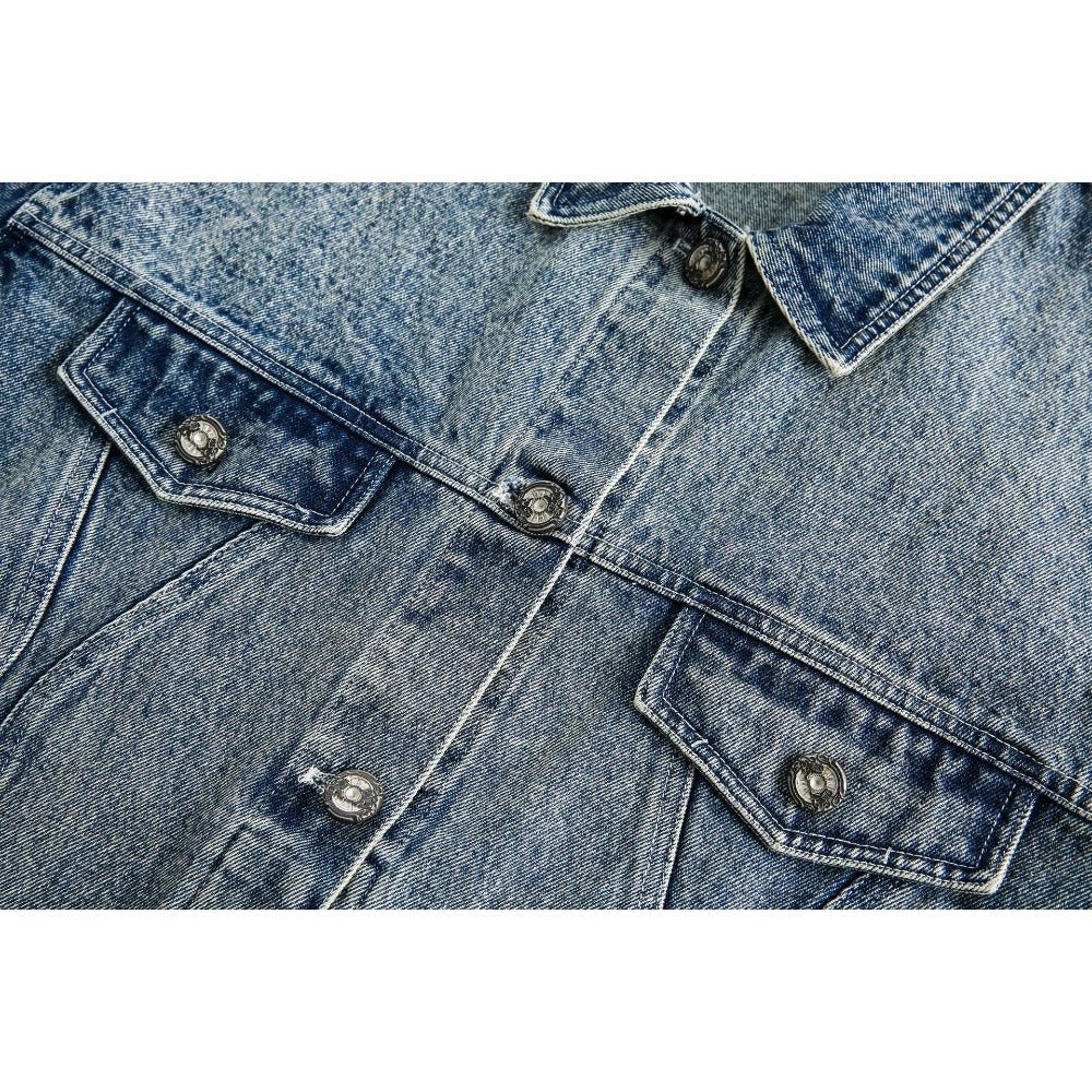 Denim Plaid Patchwork Fringed Jacket - Thrashink