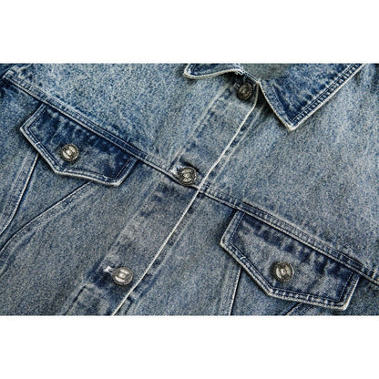 Denim Plaid Patchwork Fringed Jacket - Thrashink