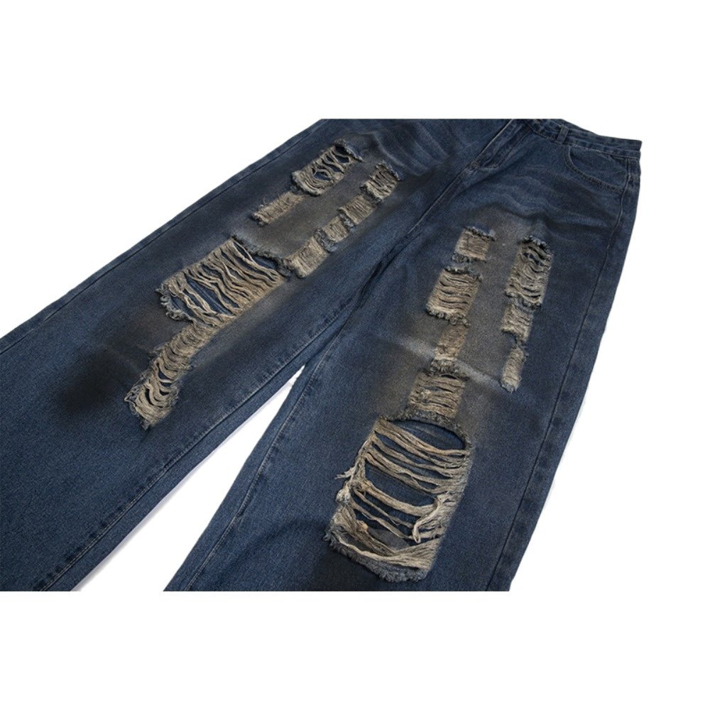 Destroyed Distressed Baggy Wide - Leg Jeans - Thrashink