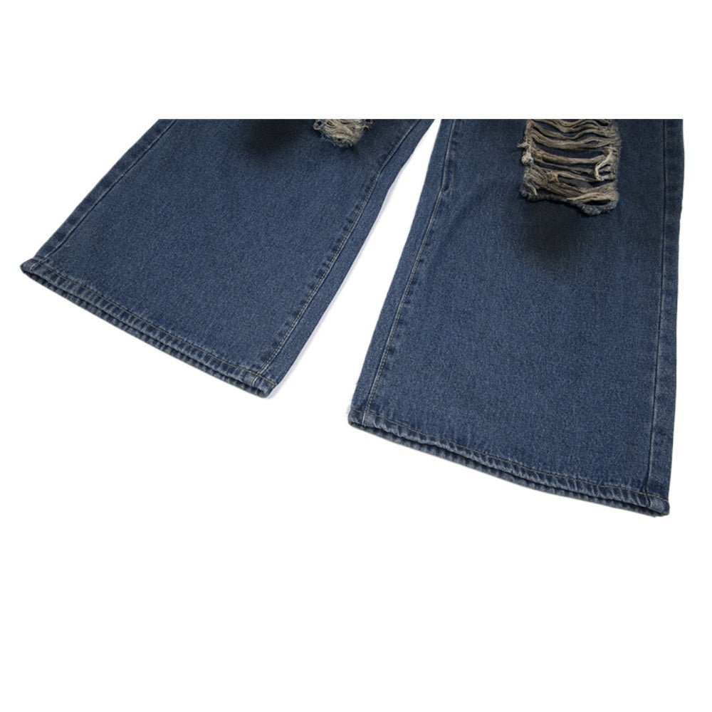 Destroyed Distressed Baggy Wide - Leg Jeans - Thrashink