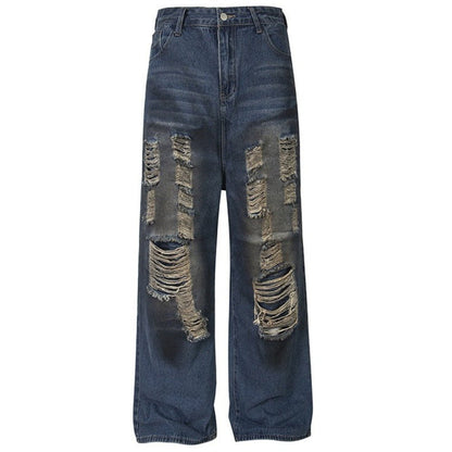 Destroyed Distressed Baggy Wide - Leg Jeans - Thrashink