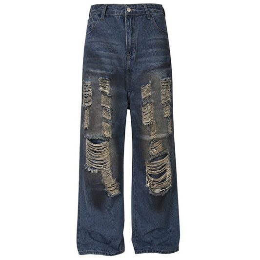 Destroyed Distressed Baggy Wide - Leg Jeans - Thrashink