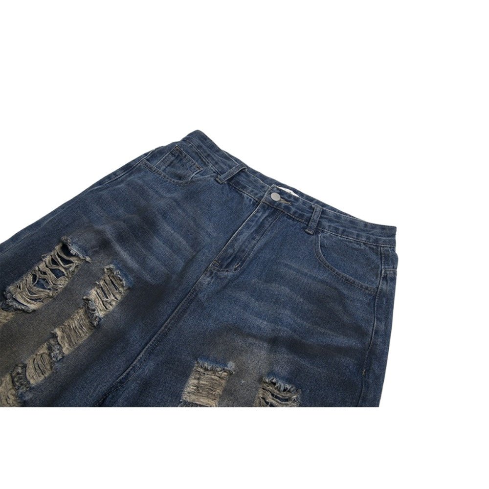 Destroyed Distressed Baggy Wide - Leg Jeans - Thrashink