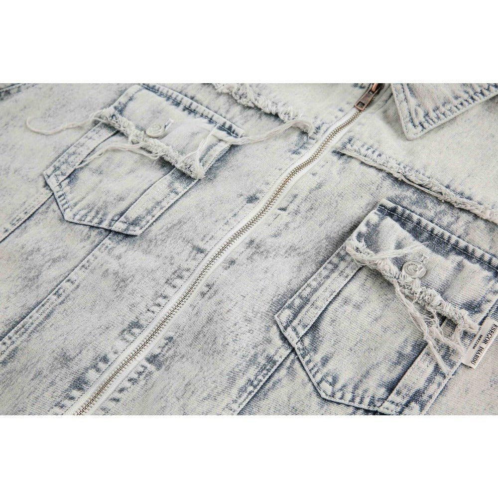 Destroyed Washed Denim Shirt - Thrashink