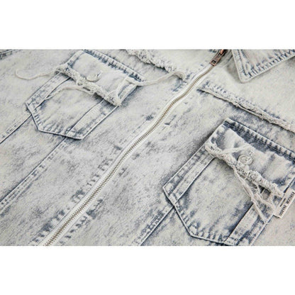 Destroyed Washed Denim Shirt - Thrashink