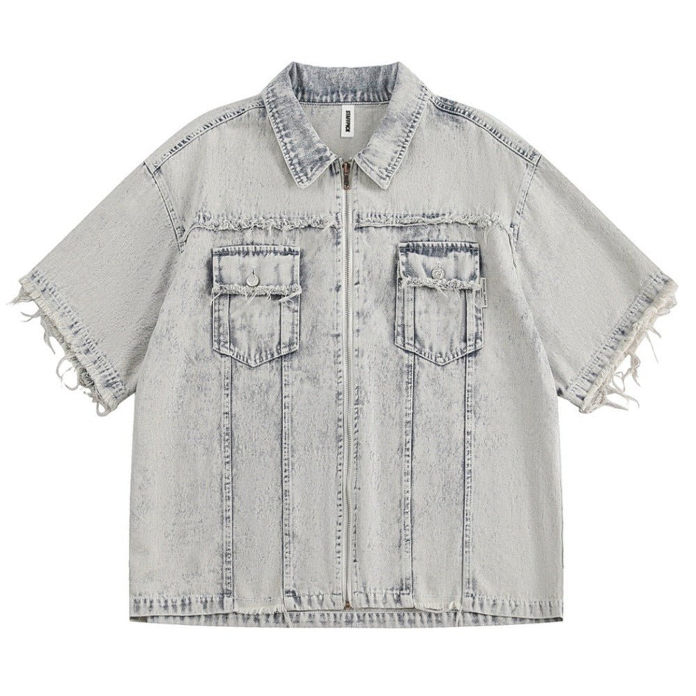 Destroyed Washed Denim Shirt - Thrashink