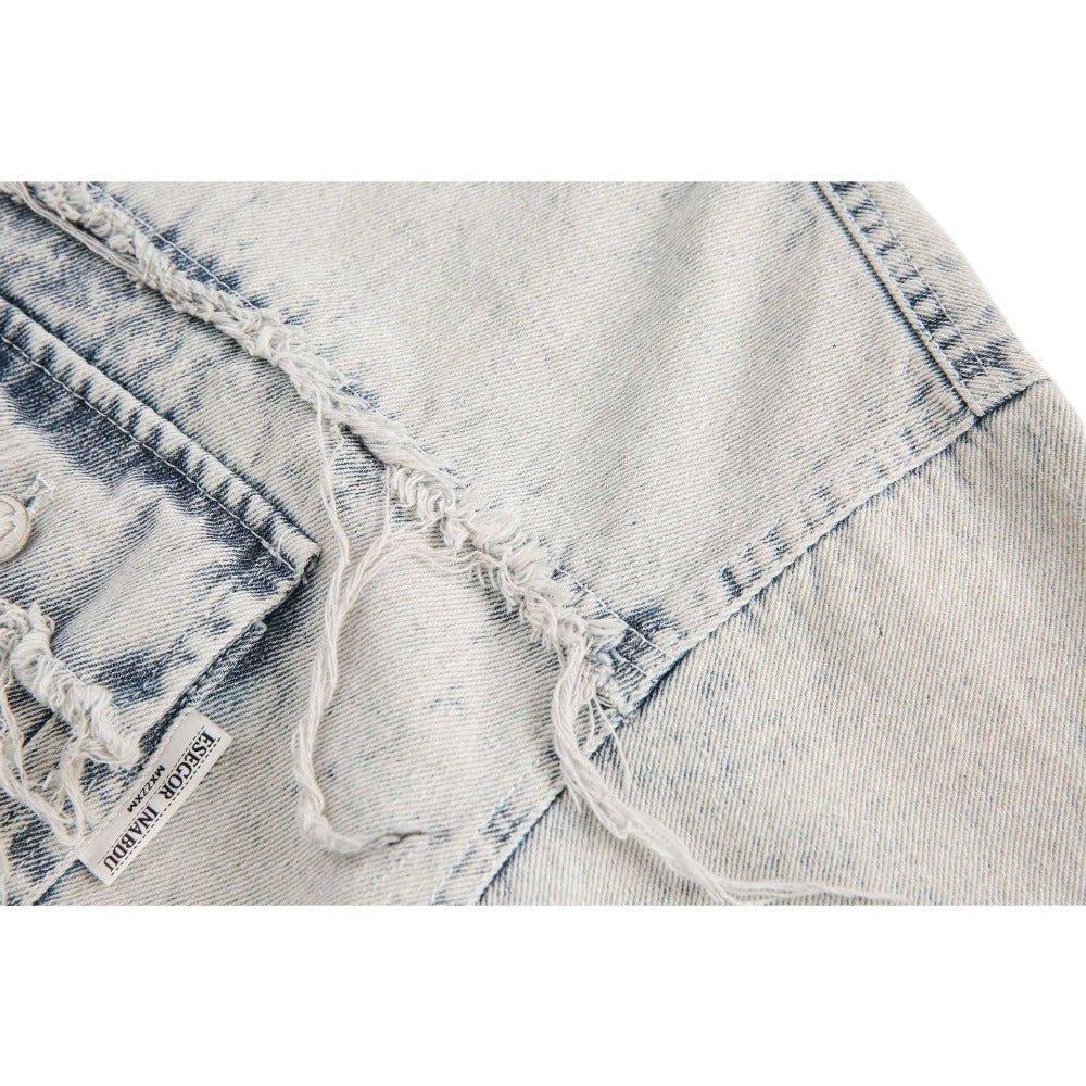 Destroyed Washed Denim Shirt - Thrashink