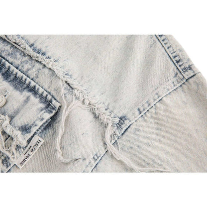 Destroyed Washed Denim Shirt - Thrashink