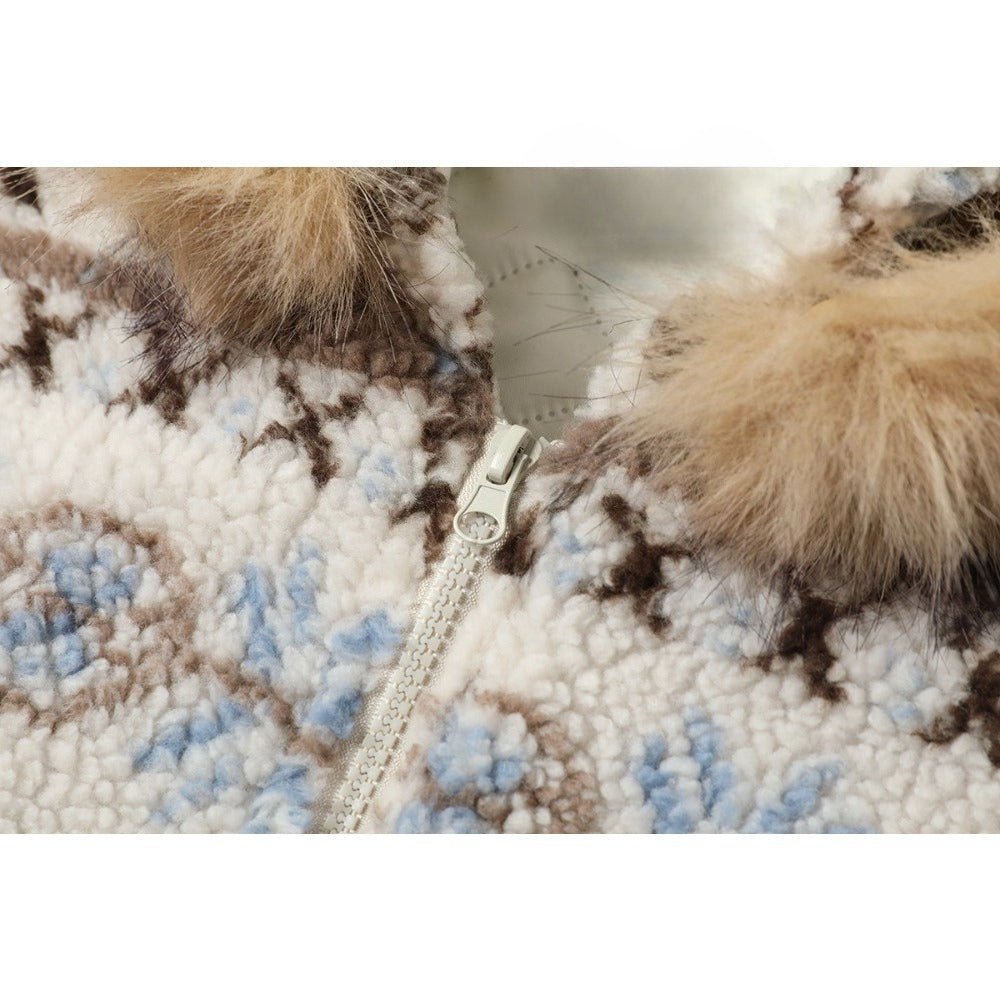 Detachable Fur Collar Fair Isle Padded Jacket - Thrashink