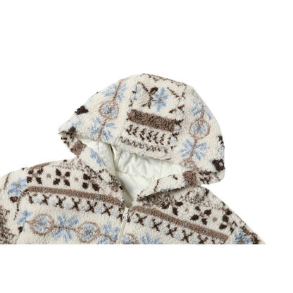 Detachable Fur Collar Fair Isle Padded Jacket - Thrashink