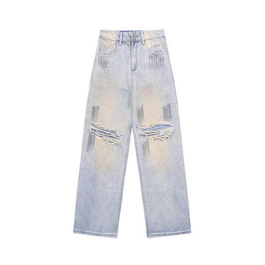 Dirty Dyed Distressed Jeans - Thrashink