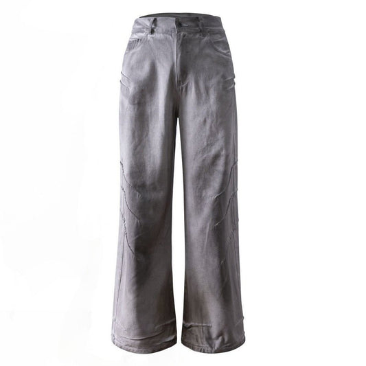 Dirty Wash Pleated Jeans - Thrashink