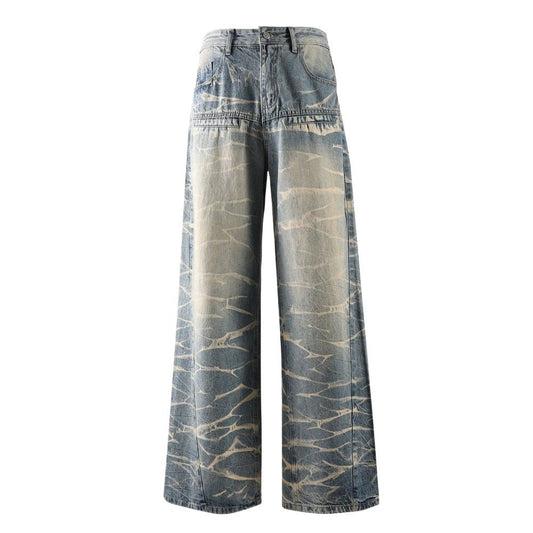 Distressed Crackle Wide Jeans - Thrashink