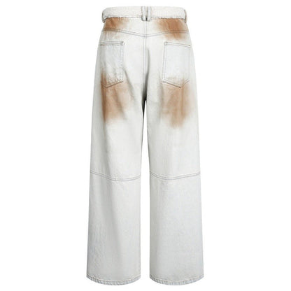 Distressed Faded Plush Waistband Patchwork Jeans - Thrashink