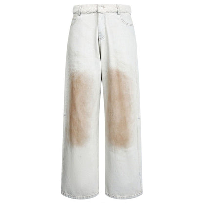 Distressed Faded Plush Waistband Patchwork Jeans - Thrashink