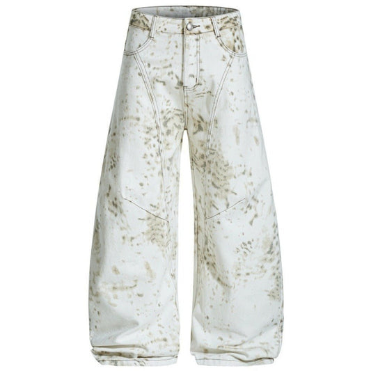 Distressed Leopard Print Wide - leg Jeans - Thrashink
