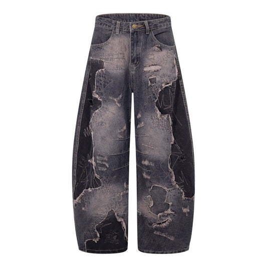 Distressed - Mended Denim Trousers - Thrashink