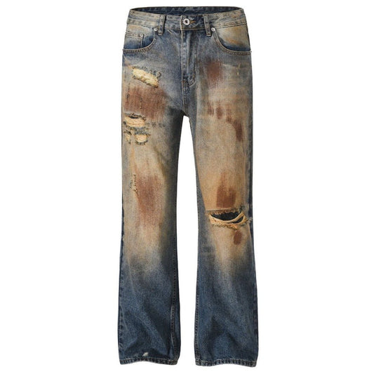 Distressed Mud Wash Baggy Jeans - Thrashink
