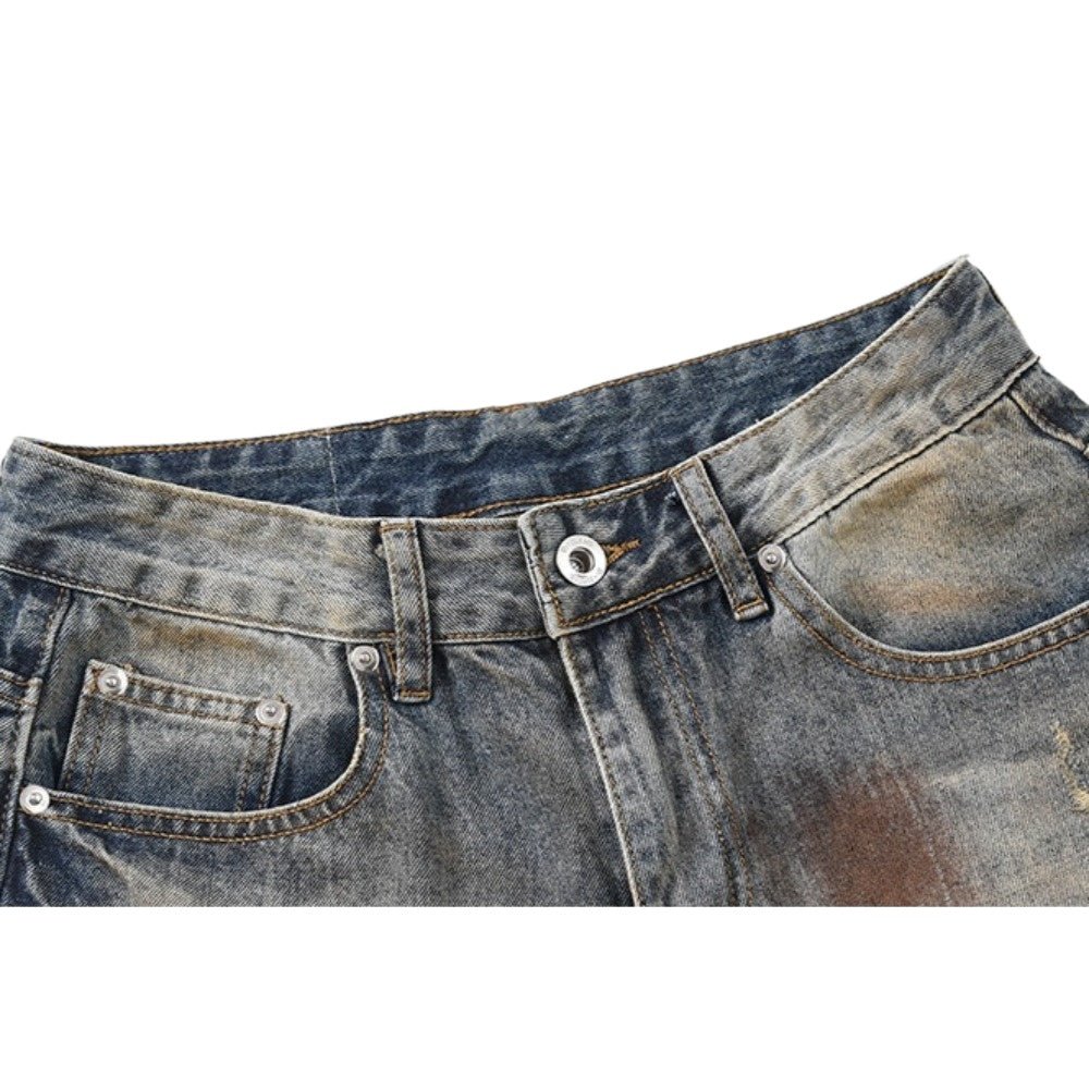 Distressed Mud Wash Baggy Jeans - Thrashink