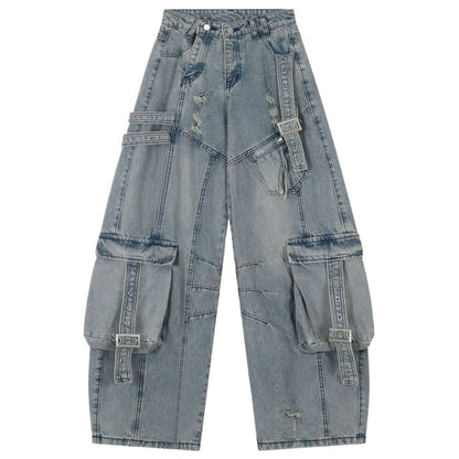 Distressed Multi - Pocket Utility Cargo Pants - Thrashink