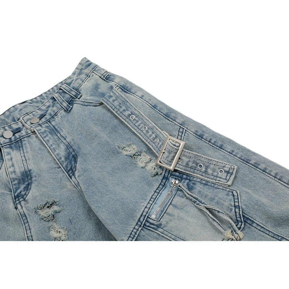 Distressed Multi - Pocket Utility Cargo Pants - Thrashink