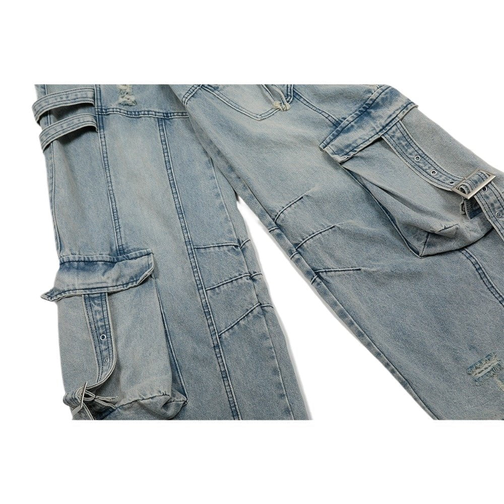 Distressed Multi - Pocket Utility Cargo Pants - Thrashink