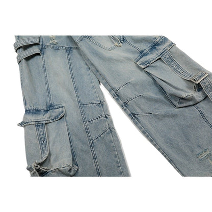 Distressed Multi - Pocket Utility Cargo Pants - Thrashink